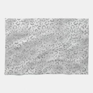 Cute Silver Cheetah Leopard Skin Print Pattern Tea Towel