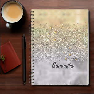 Cute silver gold Glitter stars monogram Notebook