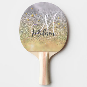 Cute silver gold Glitter stars monogram Ping Pong Paddle