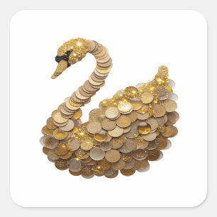 Cute Silver GOLDEN SWAN Square Sticker