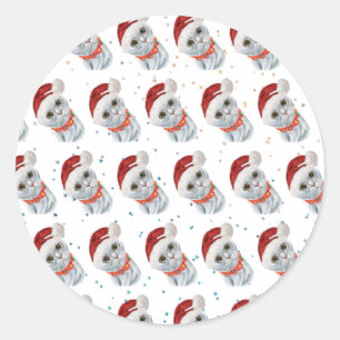 Cute Silver Grey Cat With Christmas Cat Collar Classic Round Sticker