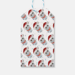Cute Silver Grey Cat With Christmas Cat Collar Gift Tags