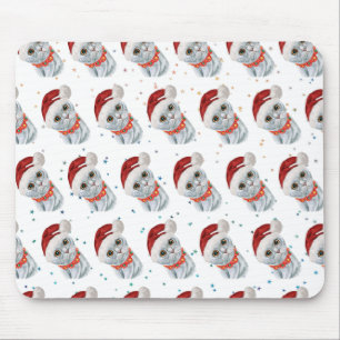 Cute Silver Grey Cat With Christmas Cat Collar Mouse Pad