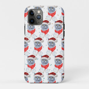 Cute Silver Grey Cat With Santa Hat Christmas Case-Mate iPhone Case
