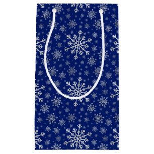 Cute Silver Grey Christmas Snowflakes on Blue Small Gift Bag