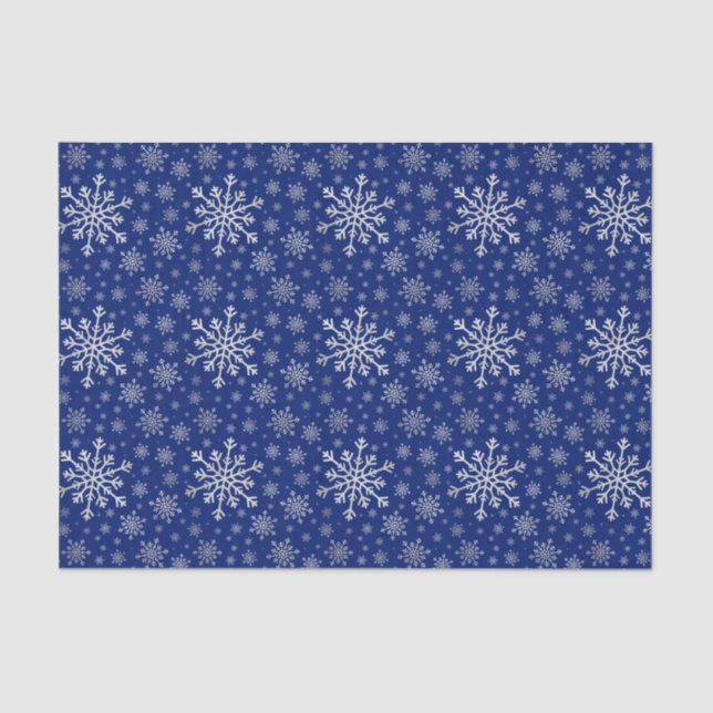 Cute Silver Grey Christmas Snowflakes on Blue  Tissue Paper (Front)