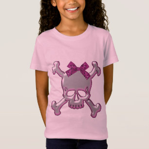 Cute Silver & Pink 3D Skull with Ribbon T-Shirt