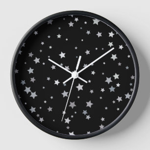 Cute Silver Stars pattern Any background colour Clock