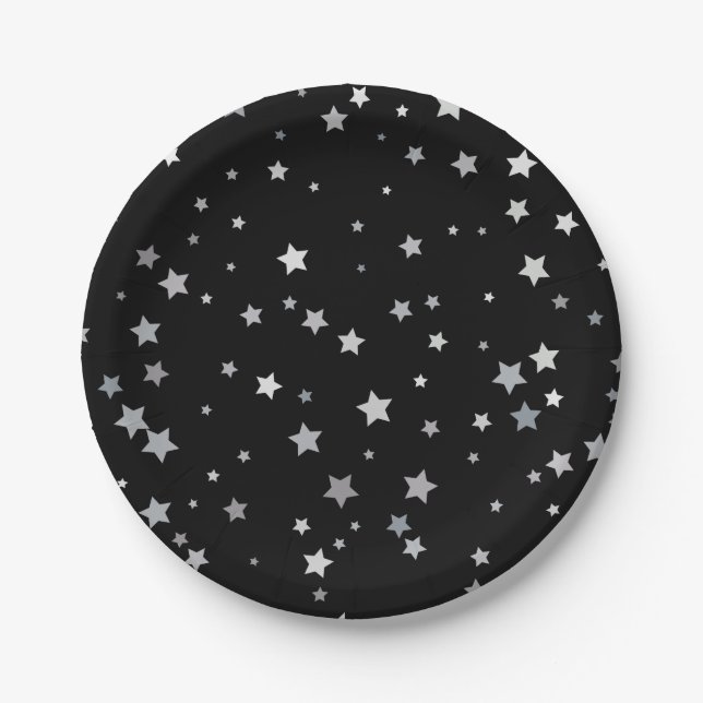 Cute Silver Stars pattern | Any background colour  Paper Plate (Front)