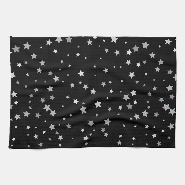 Cute Silver Stars pattern | Any background colour  Tea Towel (Horizontal)