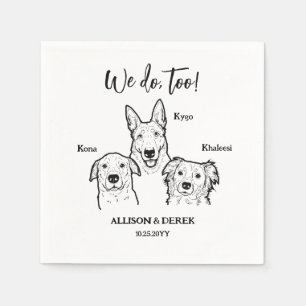 Cute Simple 3 Dogs Pet Drawing Artwork Wedding Napkin