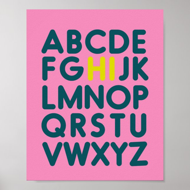Cute Simple Alphabet Letter Art in Pink Poster (Front)