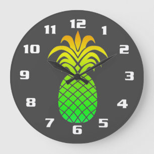 Cute Simple and Elegan Tropical Pineapple Grey Large Clock
