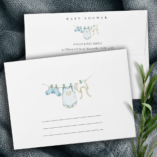 Cute Simple Aqua Blue Boy Clothesline Baby Shower Envelope