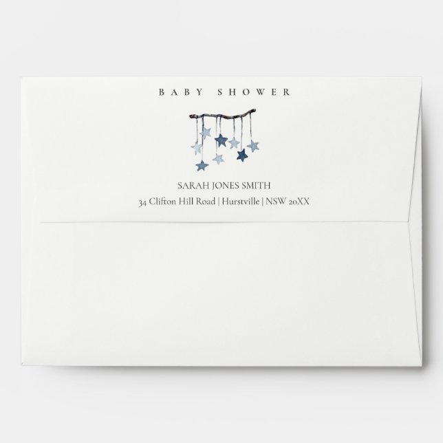 Cute Simple Aqua Blue Boy Star Mobile Baby Shower Envelope (Back (Top Flap))
