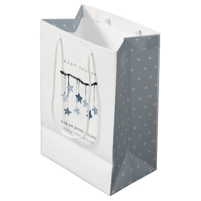 Cute Simple Aqua Blue Star Mobile Baby Shower Medium Gift Bag (Front Angled)