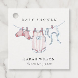 Cute Simple Baby Clothesline Pink Girl Baby Shower Favour Tags