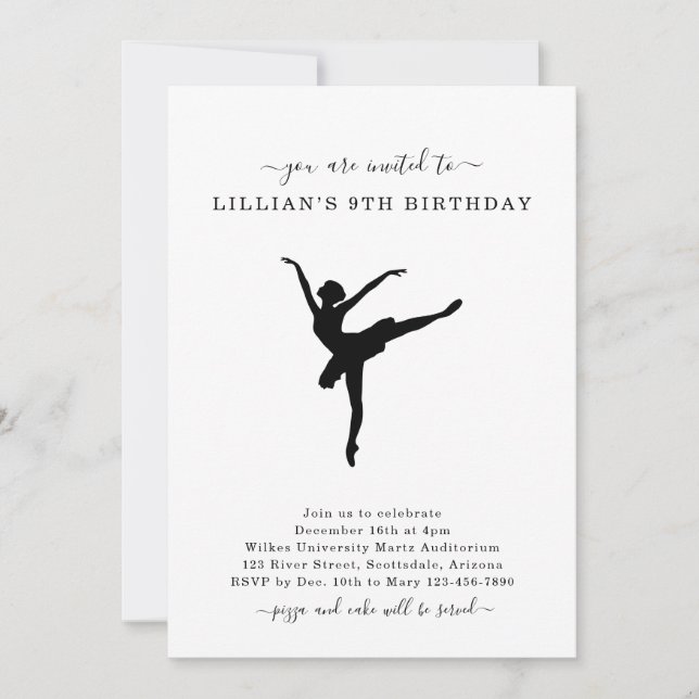 Cute Simple Ballet Dancing Birthday Invitation (Front)