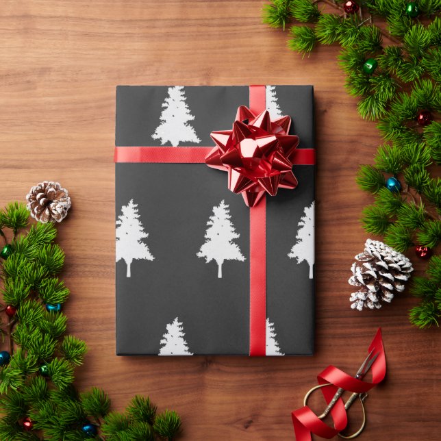 Cute Simple Black And White  Christmas Tree Wrapping Paper (Holiday Gift)