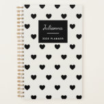 Cute Simple Black White Hearts Personalised 2025 Planner<br><div class="desc">Add a touch of charm to your planning with this cute and simple 2025 undated planner featuring a playful black and white hearts pattern. The minimalist design creates a clean, modern look while the adorable heart details bring a fun, whimsical feel. Personalise it with your name to make it uniquely...</div>