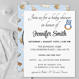 Cute Simple Blue Boy Baby Shower Invitation