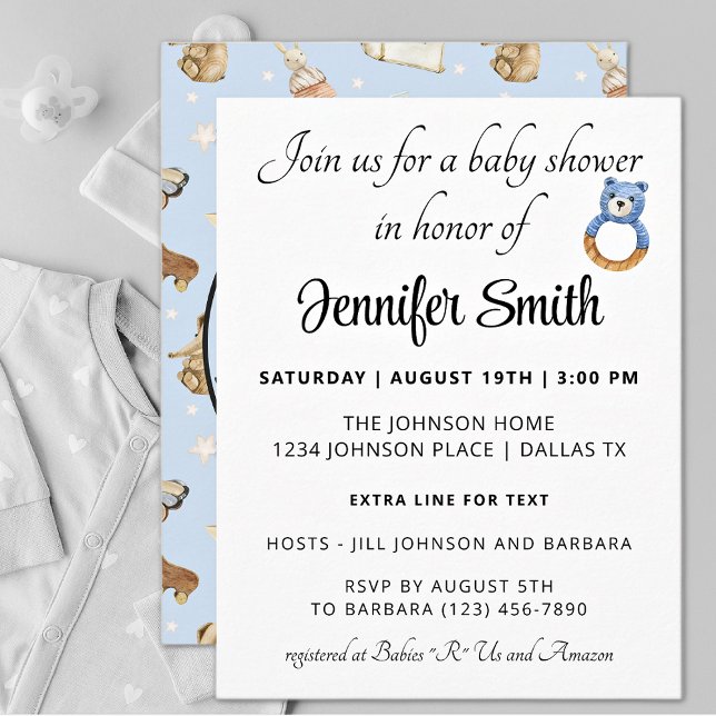 Cute Simple Blue Boy Baby Shower Invitation (Creator Uploaded)