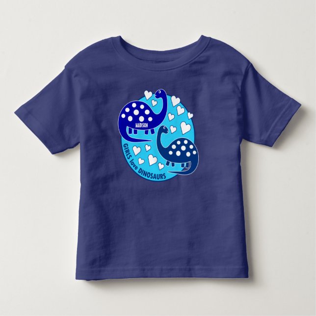 Cute Simple Blue Girls Dinosaur | Hearts Toddler T-Shirt (Front)