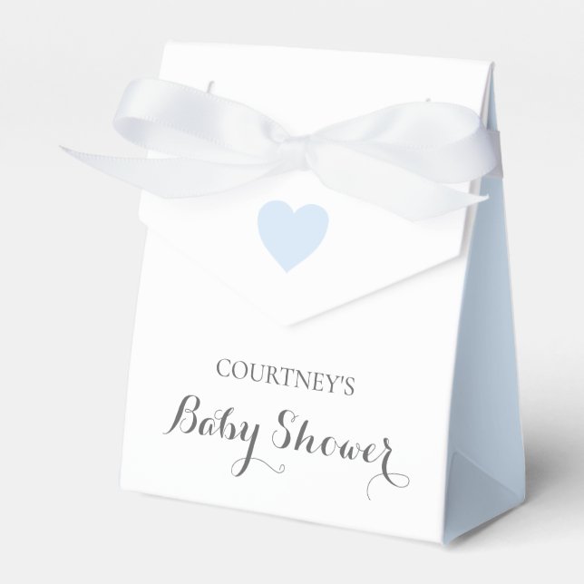 Cute Simple Blue Heart Boy Baby Shower Favour Box (Front Side)
