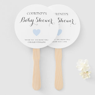 Cute Simple Blue Heart Boy Baby Shower Hand Fan