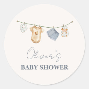 Cute Simple Boho Clothesline Baby Shower  Classic Round Sticker