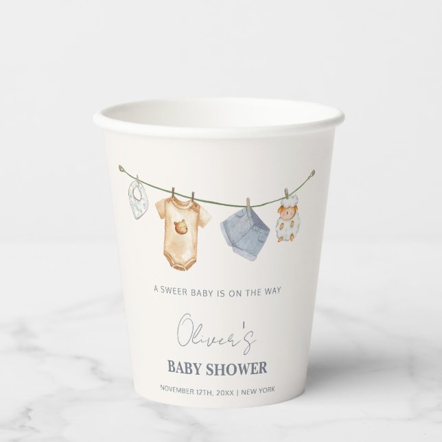 Cute Simple Boho Clothesline Baby Shower  Paper Cups (Front)