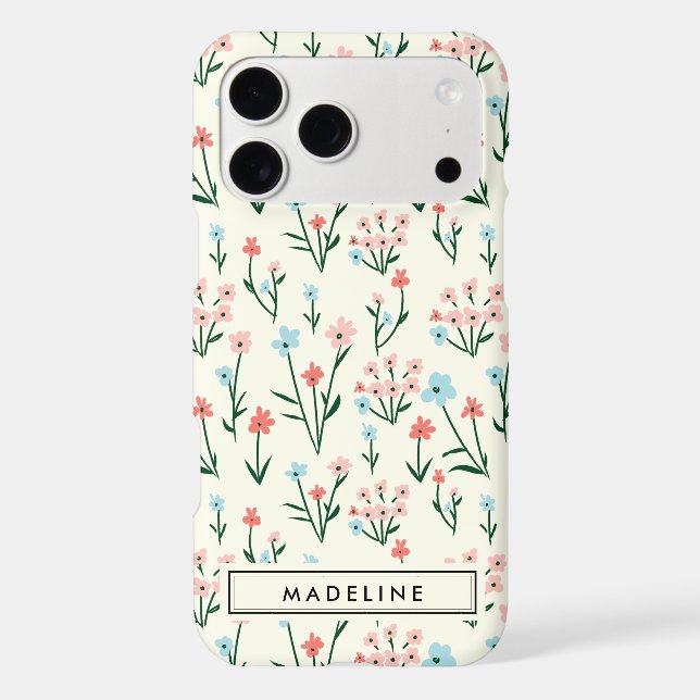 Cute Simple Botanical Pink Blue Flower Floral (Back)