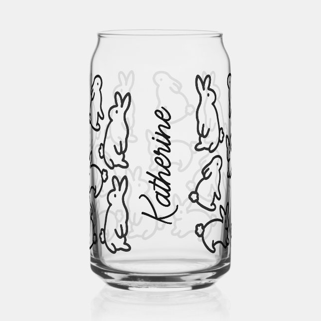 Cute Simple Bunny Outline Design Drinkware Can Glass (Front)