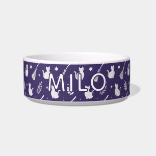 Cute Simple Cats & Stars Purple Halloween Feeding Bowl