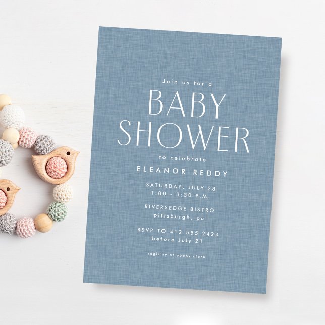 Cute simple chambray blue baby shower invitation (Creator Uploaded)