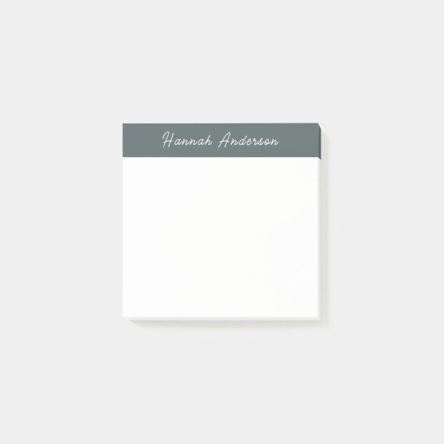 Cute Simple Charcoal Green Monogram Full Name Post-it Notes (Front)