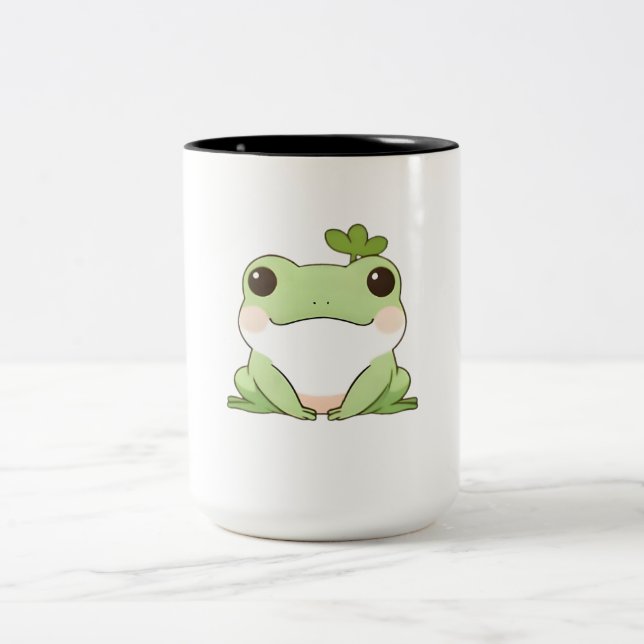 Cute Simple Chibi Frog Nature Kawaii Design Two-Tone Coffee Mug (Center)