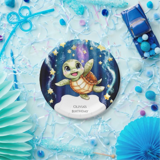 Cute Simple Children's Turtle Birthday Paper Plate (Party)
