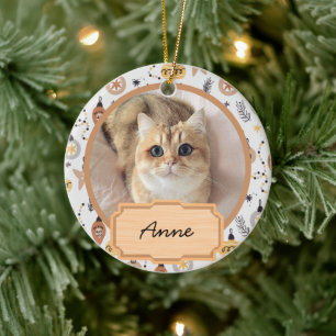  cute simple christmas holiday Custom cat Photo  Ceramic Tree Decoration
