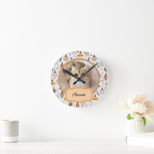 cute simple christmas holiday Custom cat Photo Round Clock