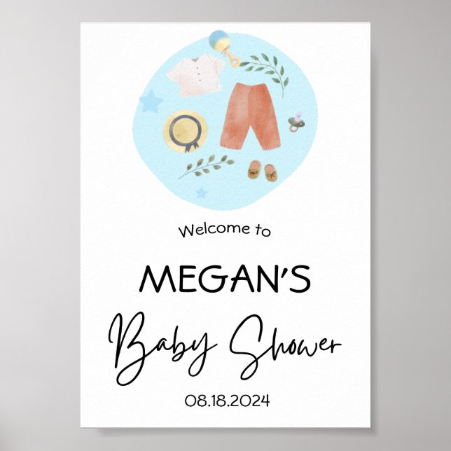 Cute Simple Clothes Blue Baby Shower Welcome Poster (Front)
