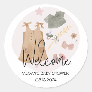 Cute Simple Clothes Pink Baby Shower Welcome Classic Round Sticker