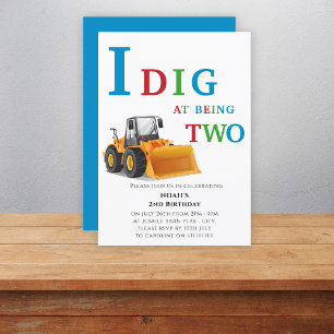 cute simple construction themed boys party invitation