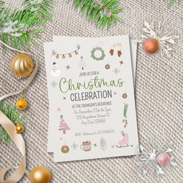 Cute Simple Cosy Winter Pink Green Christmas Party Invitation (Creator Uploaded)