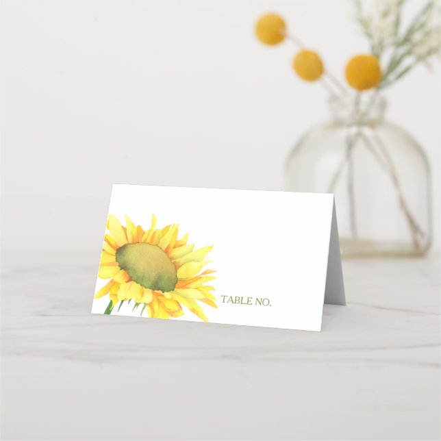Cute Simple Country Sunflower Wedding Place Card (Front)