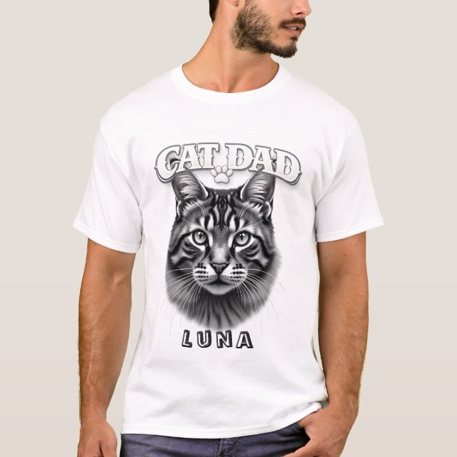 Cute Simple Design Custom Cat Dad Black Cat Lover T-Shirt (Front)