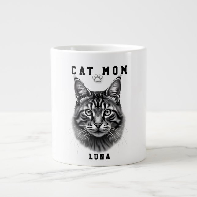 Cute Simple Design Custom Cat Mum Black Cat Lover Large Coffee Mug (Front)