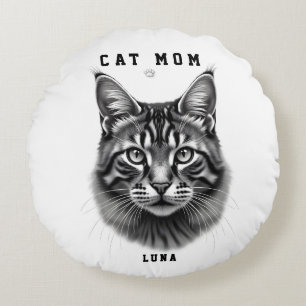 Cute Simple Design Custom Cat Mum Black Cat Lover Round Cushion