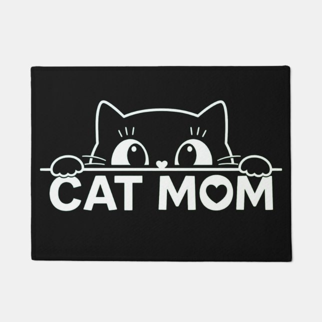 Cute simple design womens black cat lover mum doormat (Front)