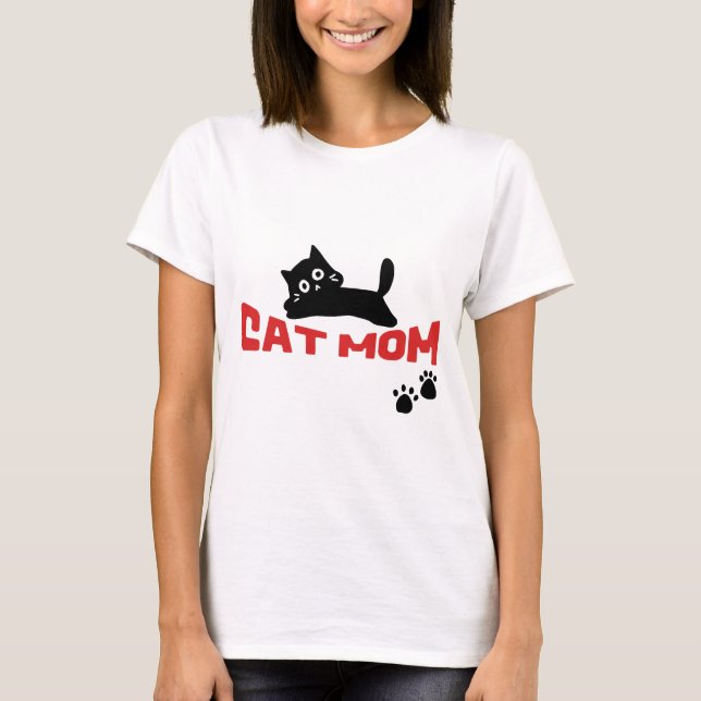 Cute simple design womens black cat lover mum T-Shirt (Front)